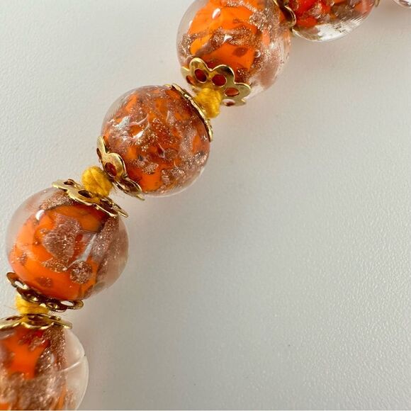 Vintage or Vtg style Murano Italian Art Glass Bead Necklace Orange 24“ - Picture 1 of 6